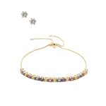 Anne Klein Pastel Gold Bracelet and Crystal Earring Set