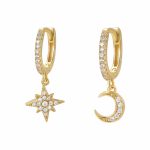 Studded Heartz Hoop Earrings Moon & Starburst Paved CZ Huggies