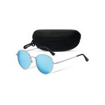 HD Polarized Silver/ Blue Round Metal Sunglasses Mens