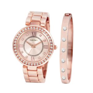 Ellen Tracy Motif Collection Silver Tone Rose Ladies Watch