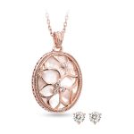 Pica LiLa "Vintage Pearl" 18K Rose Gold Plated Mother of Pearl Necklace with Clear Crystals