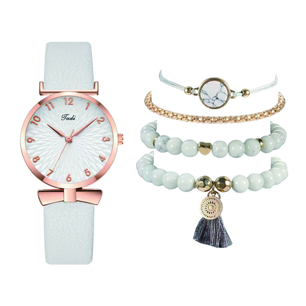 Pearl Horizon Elegant White Watch & Beaded Bracelet Set Pearl Horizon Elegant White Watch & Beaded Bracelet Set - Image 1